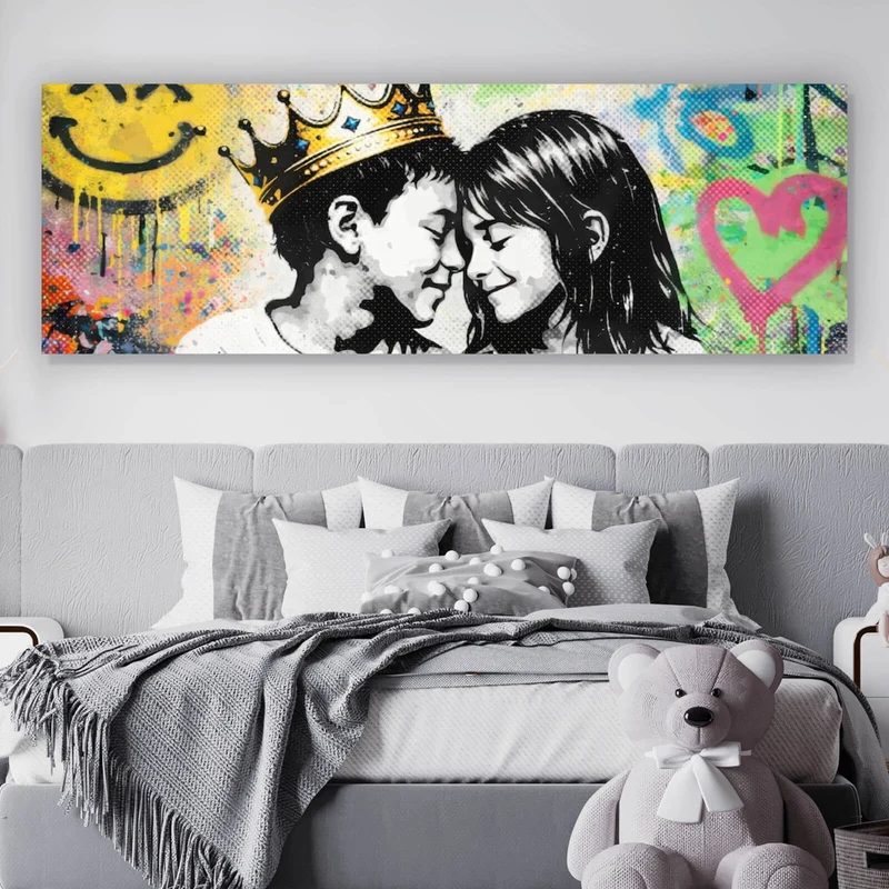 Acrylglasbild Graffiti Liebe zweier Kinder Panorama
