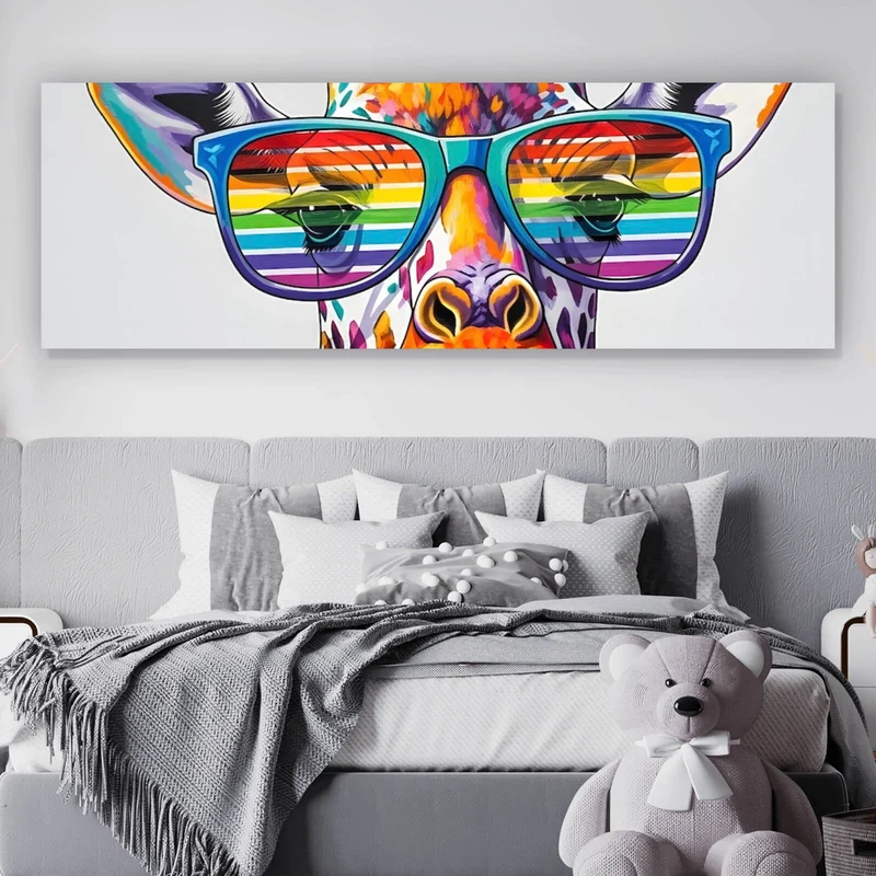 Aluminiumbild gebürstet Stylische Giraffe mit moderner Sonnenbrille Panorama
