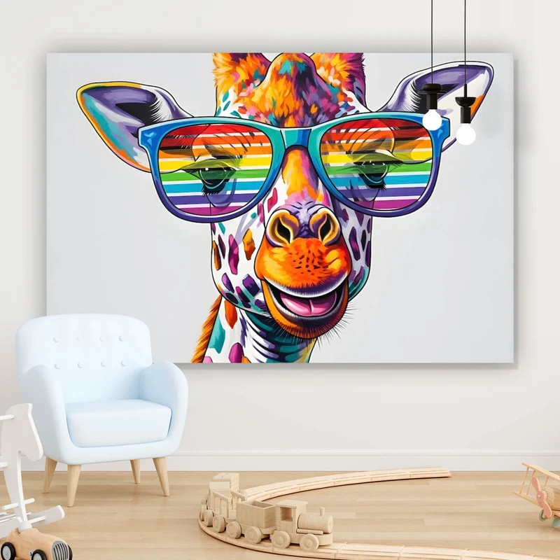 Acrylglasbild Stylische Giraffe mit moderner Sonnenbrille Querformat