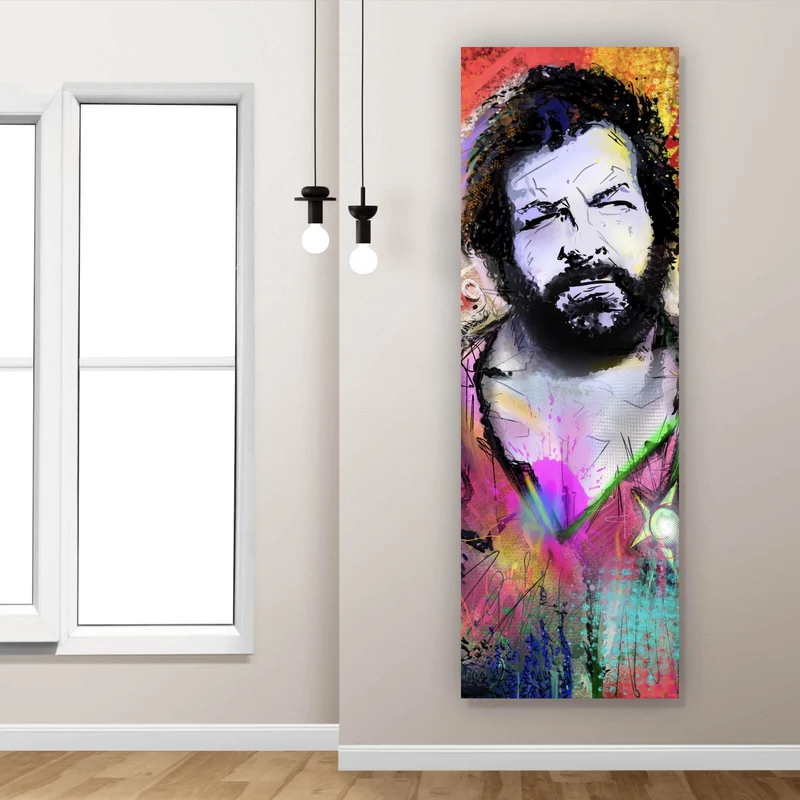 Aluminiumbild gebürstet Portrait Schauspieler in Graffiti Optik Panorama Hoch