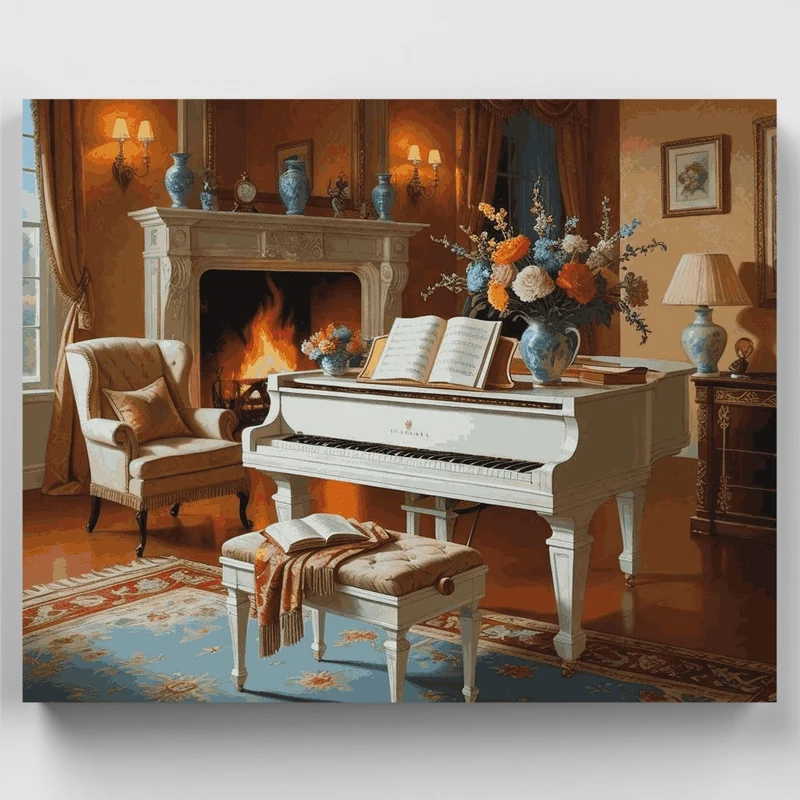 Fireside Piano Elegance - Paint by Numbers Kit