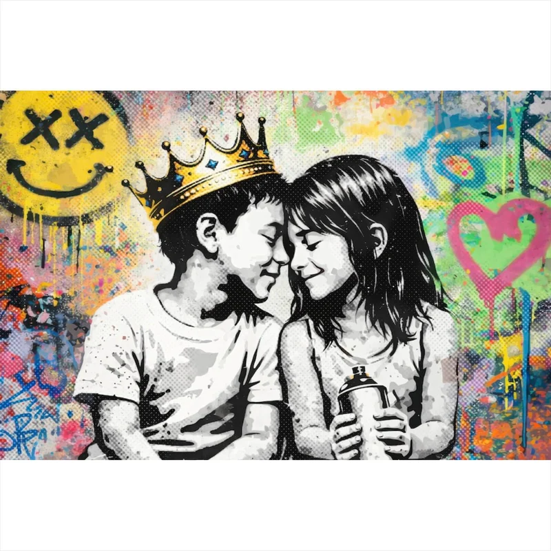 Acrylglasbild Graffiti Liebe zweier Kinder Querformat
