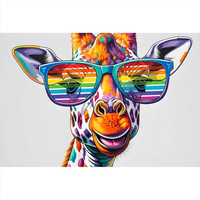 Leinwandbild Stylische Giraffe mit moderner Sonnenbrille Querformat
