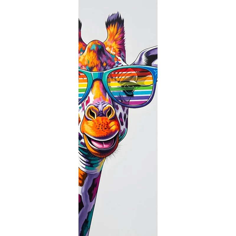 Spannrahmenbild Stylische Giraffe mit moderner Sonnenbrille Panorama Hoch