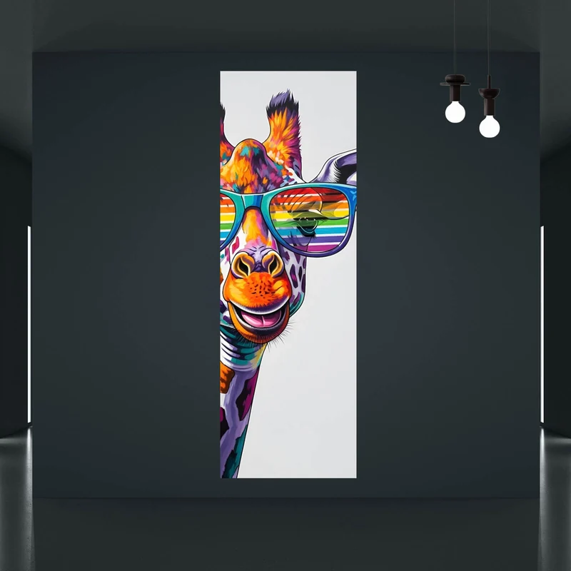 Aluminiumbild gebürstet Stylische Giraffe mit moderner Sonnenbrille Panorama Hoch