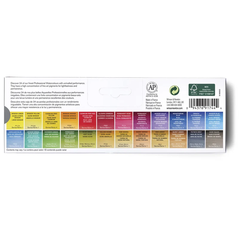 Winsor and Newton - Professional Artists' Watercolour - Lightweight Metal Box (24 Half Pans)