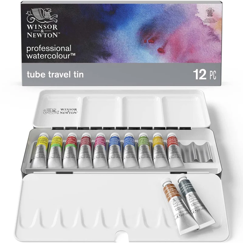 Winsor and Newton - Professional Artists' Watercolour - Lightweight Metal Box (12 x 5ml Tubes)