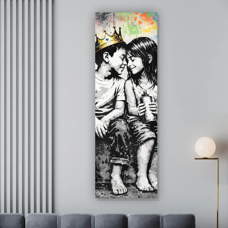 Acrylglasbild Graffiti Liebe zweier Kinder Panorama Hoch