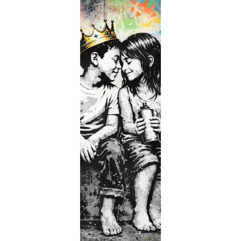 Poster Graffiti Liebe zweier Kinder Panorama Hoch