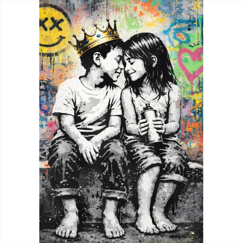 Spannrahmenbild Graffiti Liebe zweier Kinder Hochformat