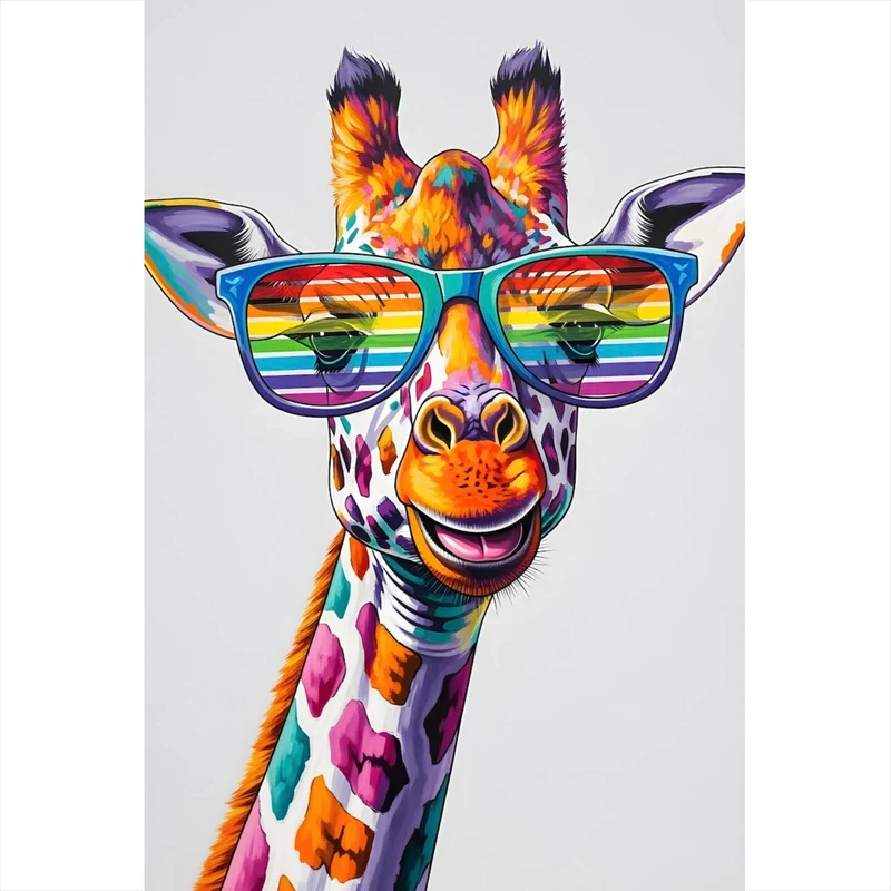 Aluminiumbild gebürstet Stylische Giraffe mit moderner Sonnenbrille Hochformat