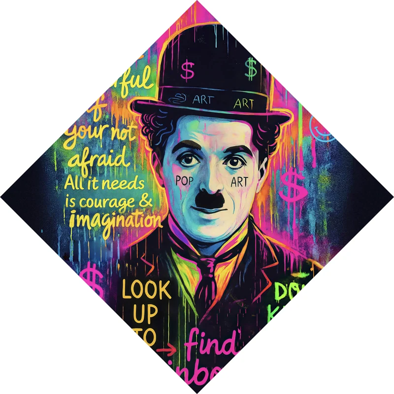 Leinwandbild Charlie Chaplin Neon Pop Art Raute