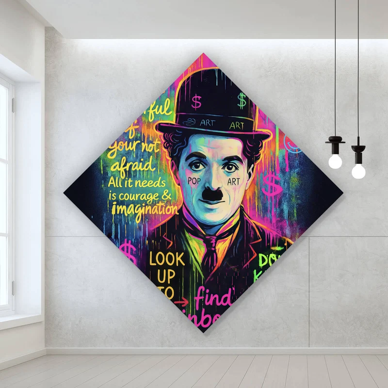 Poster Charlie Chaplin Neon Pop Art Raute