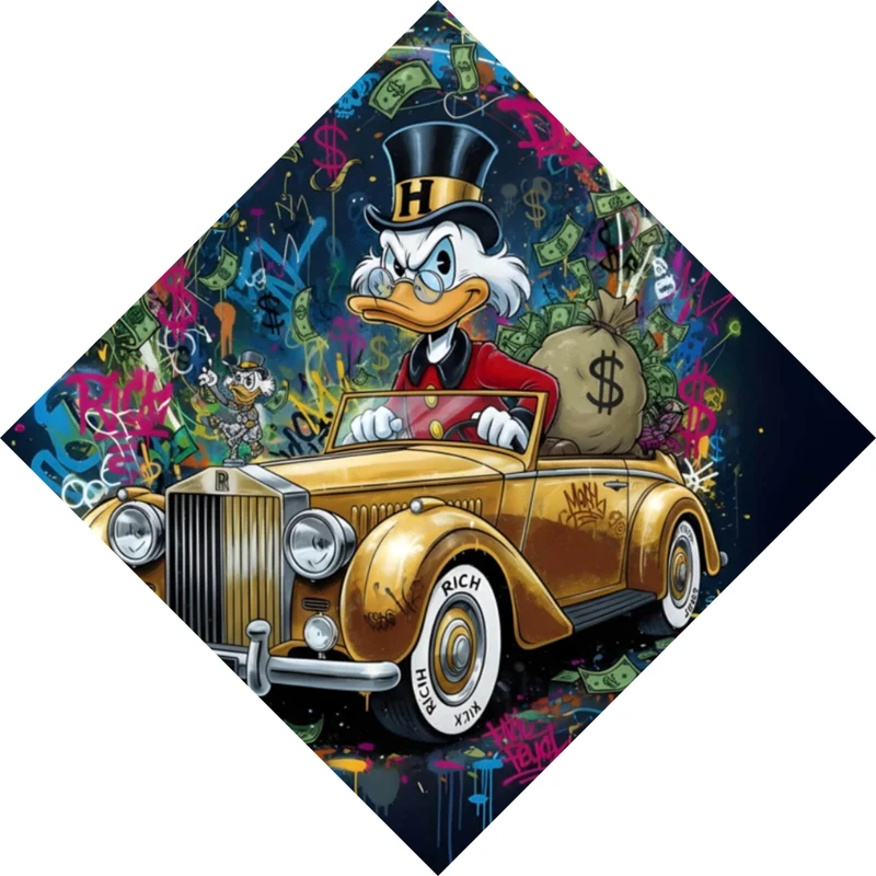 Spannrahmenbild Eindrucksvolle Ente in einem Luxusauto Raute
