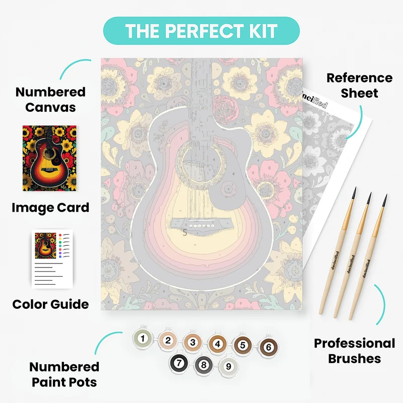 Folk Guitar and Sunflowers - Paint by Numbers Kit