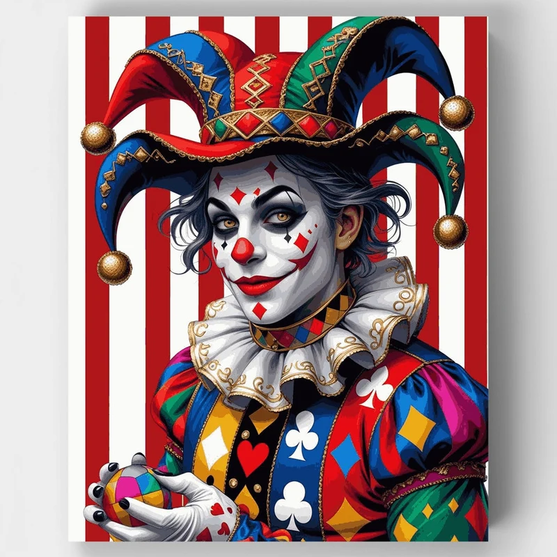 Carnival Jester with Playing Cards - Paint by Numbers Kit