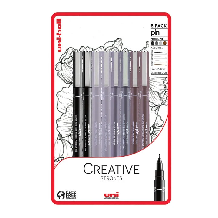 UNI PIN Creative Strokes Fineliner Marker Set of 8