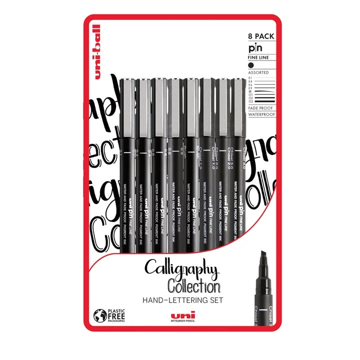 UNI PIN Calligraphy Fineliner Set of 8