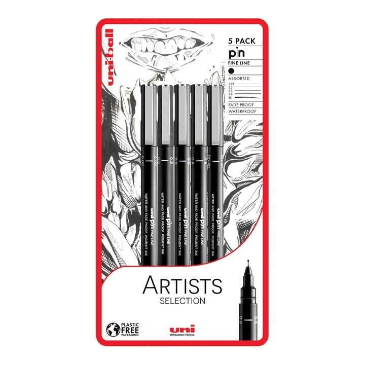 UNI PIN Artist Selection Fineliner Marker Set of 5