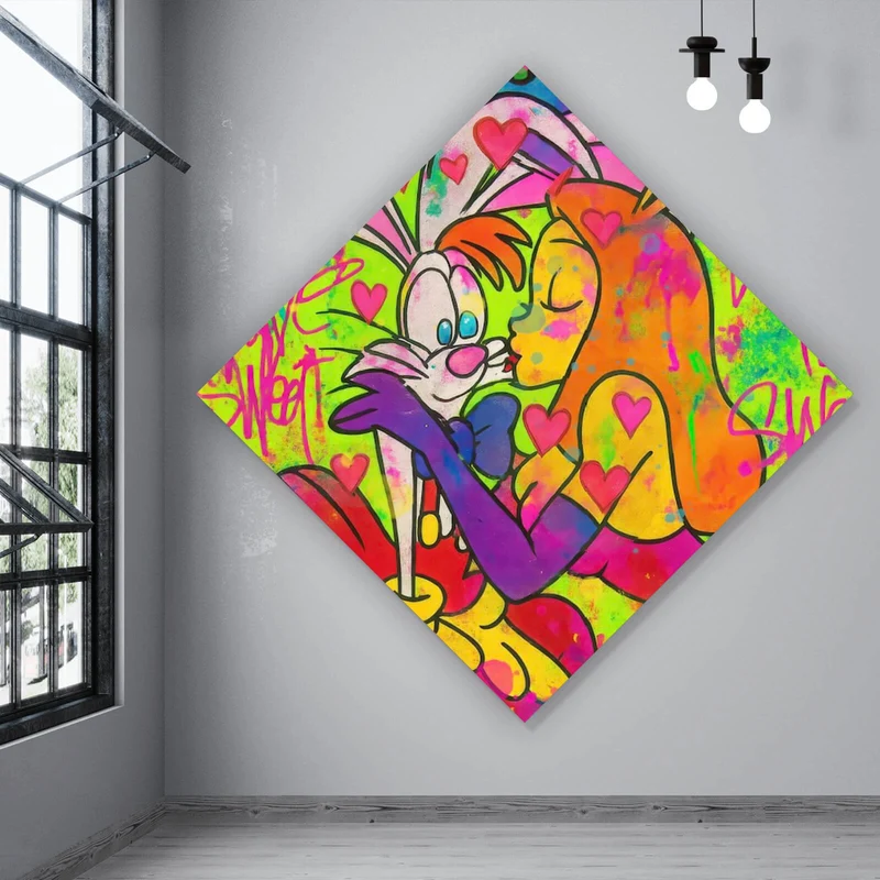 Aluminiumbild gebürstet Süßes Pop Art Liebespaar Raute