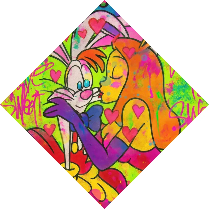 Leinwandbild Süßes Pop Art Liebespaar Raute
