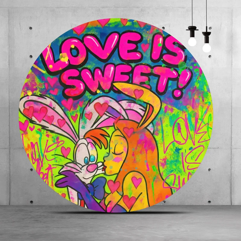 Aluminiumbild gebürstet Süßes Pop Art Liebespaar Kreis