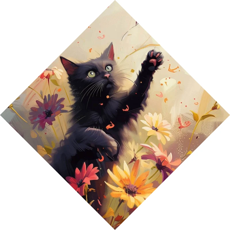 Leinwandbild Verspielte Katze zwischen Blumen Raute