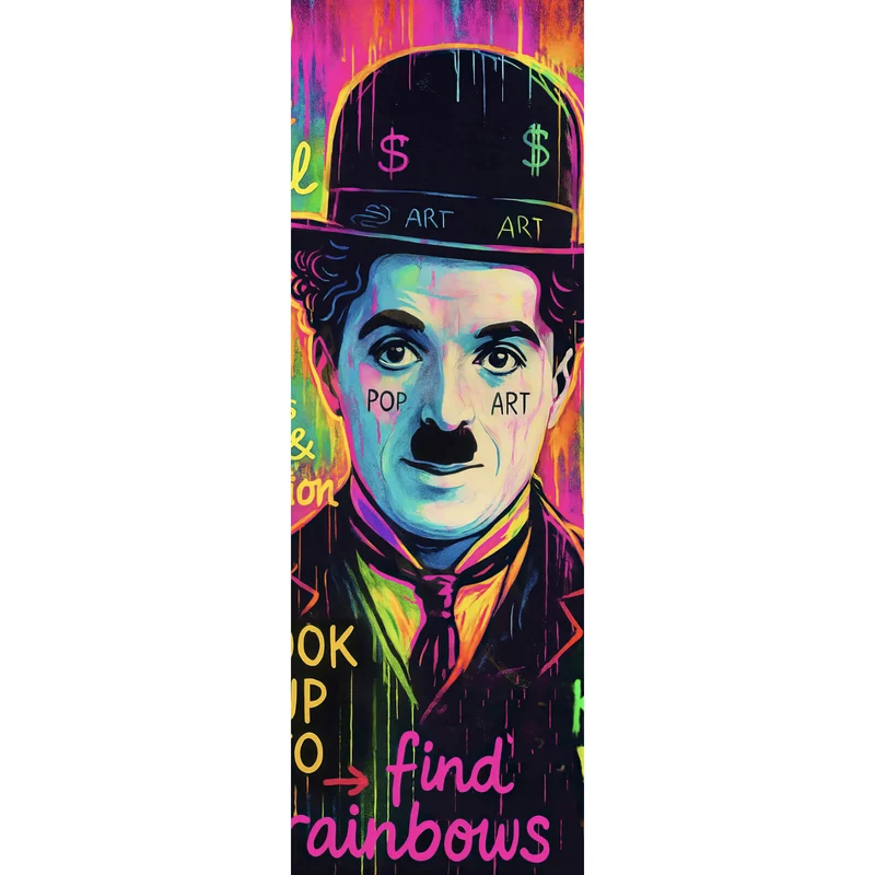 Spannrahmenbild Charlie Chaplin Neon Pop Art Panorama Hoch