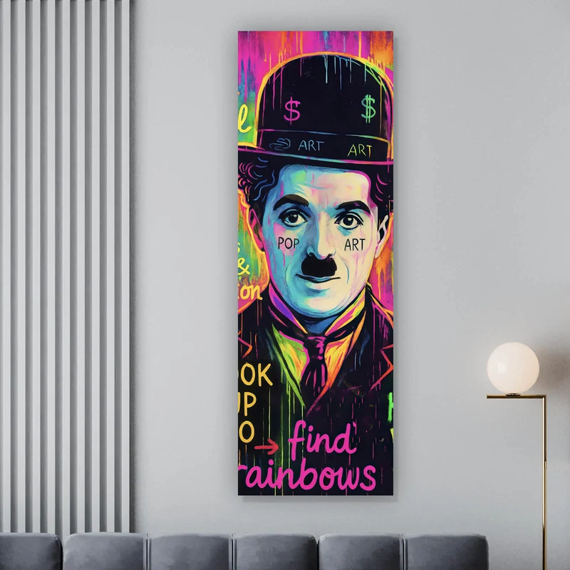 Acrylglasbild Charlie Chaplin Neon Pop Art Panorama Hoch