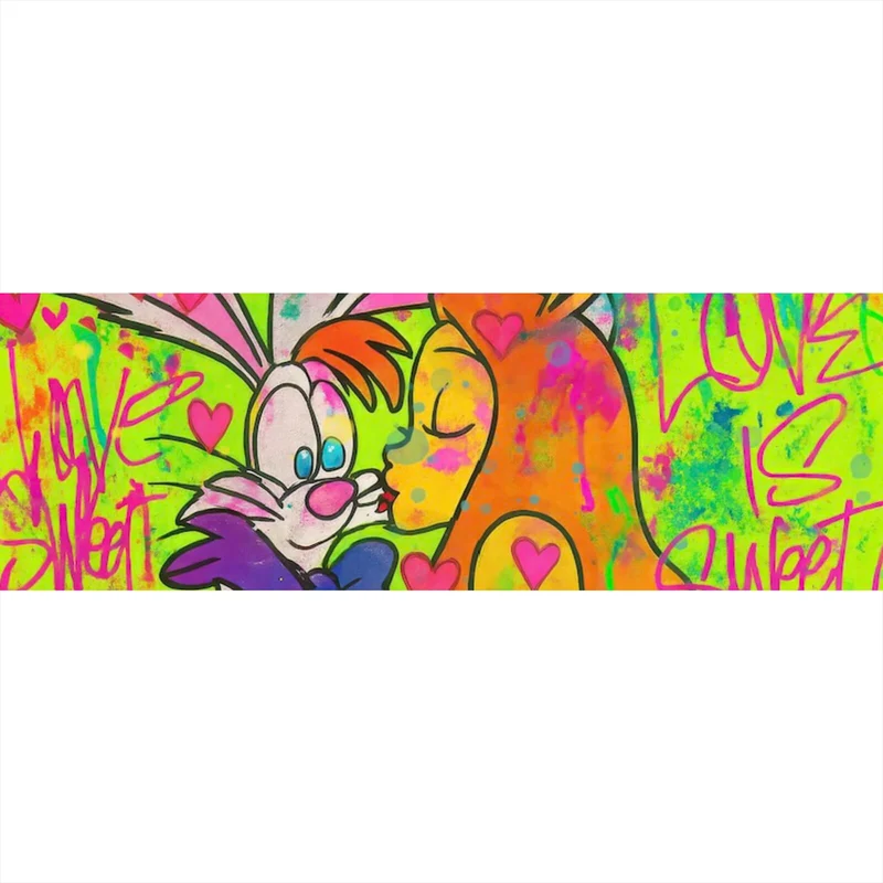 Spannrahmenbild Süßes Pop Art Liebespaar Panorama