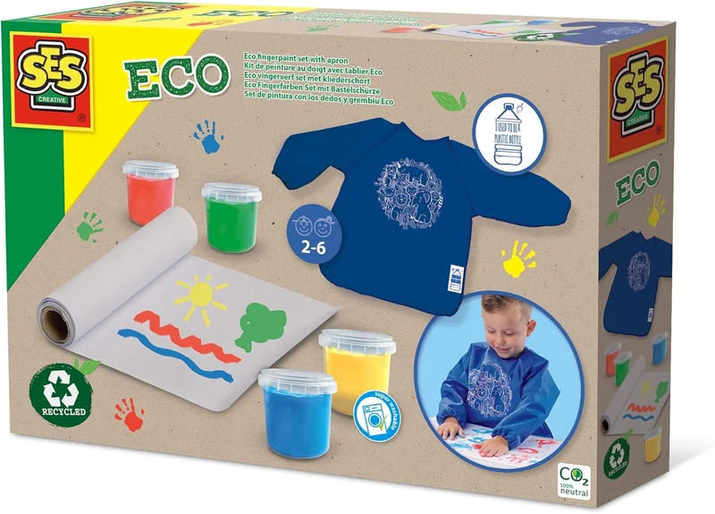 SES Eco Fingerfarben Set mit Bastelschürze 24924