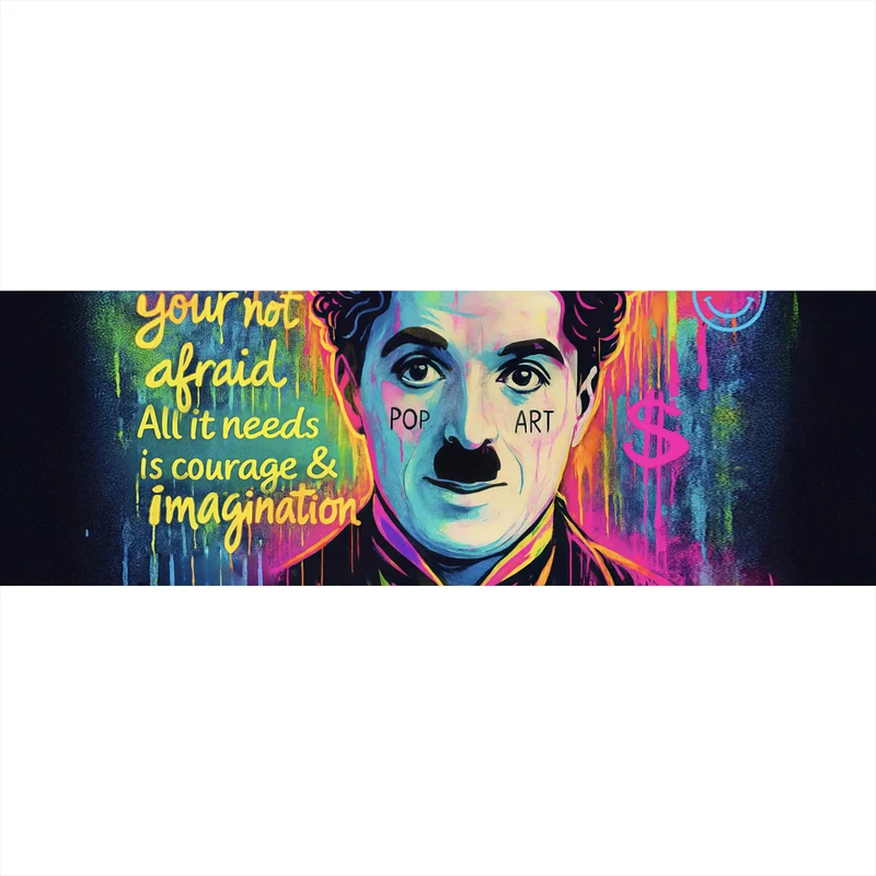 Leinwandbild Charlie Chaplin Neon Pop Art Panorama