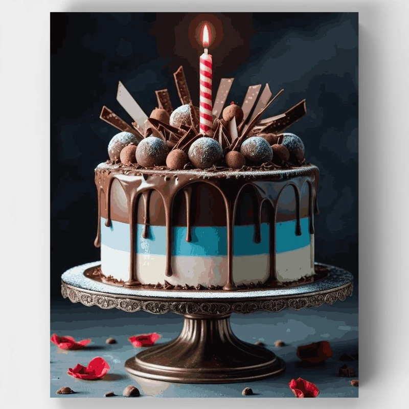 Chocolate Drip Birthday Cake - Paint by Numbers Kit