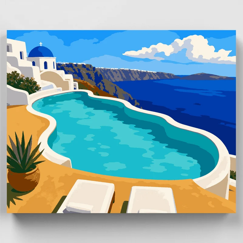 Santorini Pool View - Paint by Numbers Kit