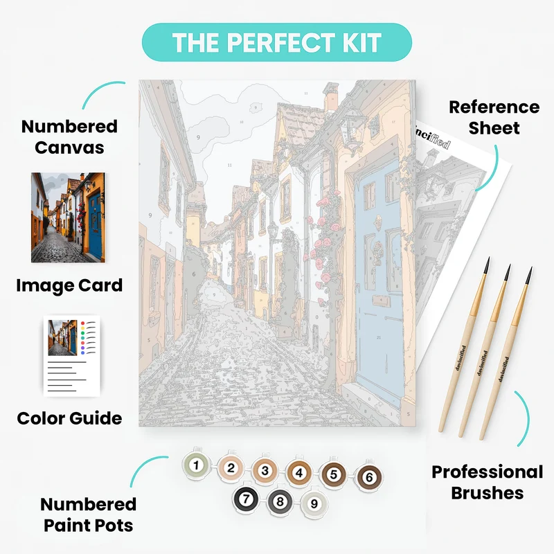 Charming European Cobblestone Street - Paint by Numbers Kit