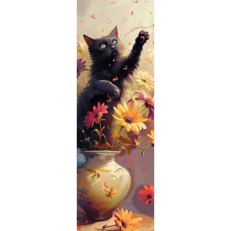 Spannrahmenbild Verspielte Katze zwischen Blumen Panorama Hoch