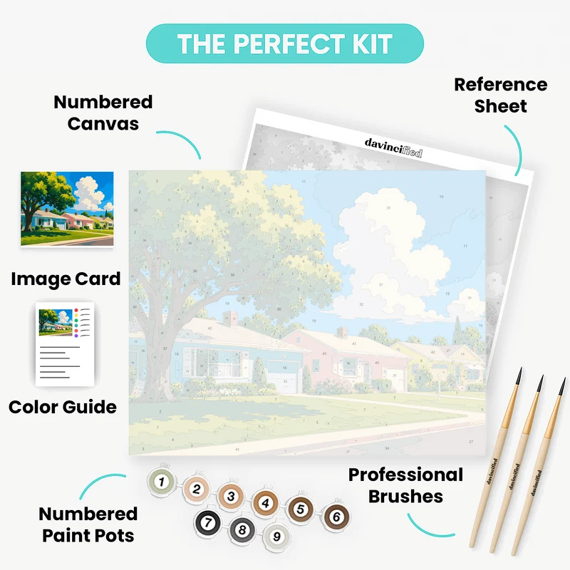 Sunny Suburban Street - Paint by Numbers Kit