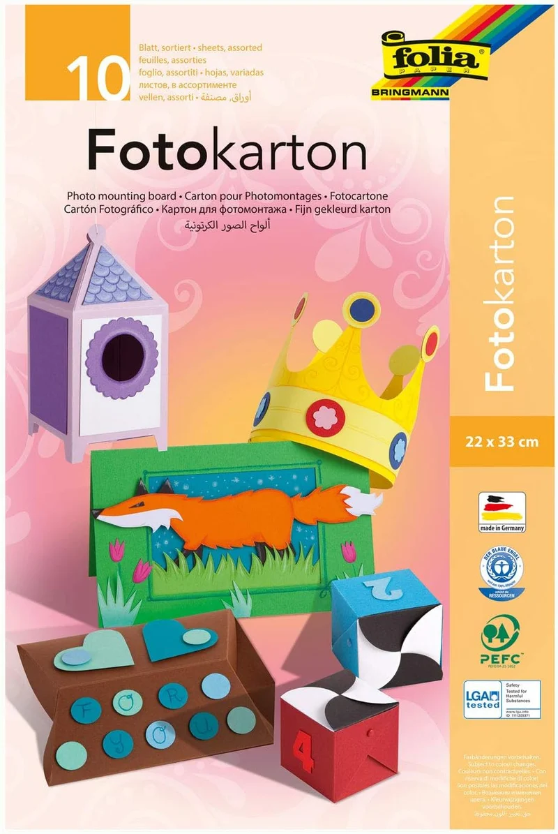 folia Fotokartonblock 300g/m² mehrfarbig 22x33cm - 10 Blatt