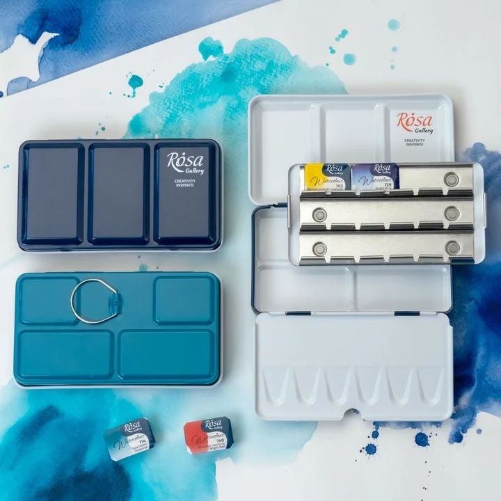 ROSA GALLERY Watercolor Paint Case, Metallic, Indigo, 12 Pans