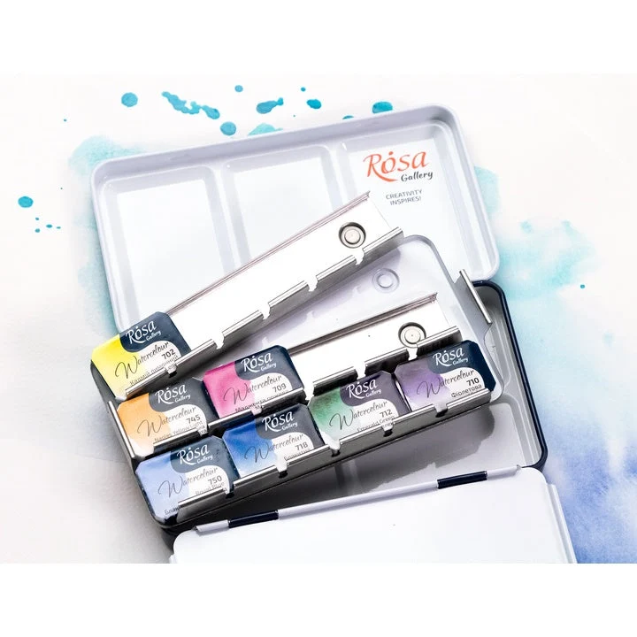 ROSA GALLERY Watercolor Paint Case, Metallic, Indigo, 12 Pans