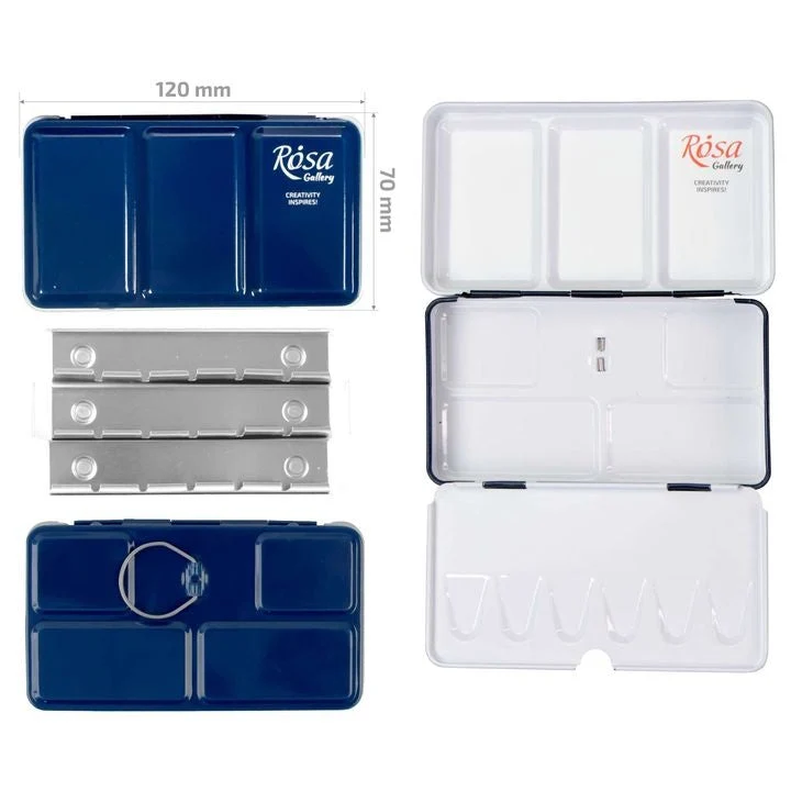 ROSA GALLERY Watercolor Paint Case, Metallic, Indigo, 12 Pans