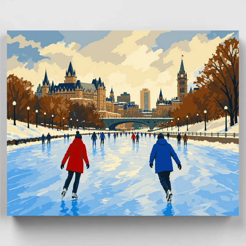 Canal Skaters at Dusk - Paint by Numbers Kit