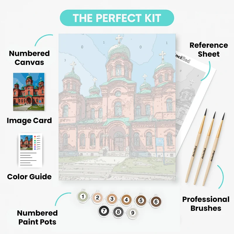 Orthodox Cathedral with Green Domes - Paint by Numbers Kit