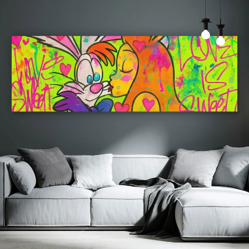 Poster Süßes Pop Art Liebespaar Panorama
