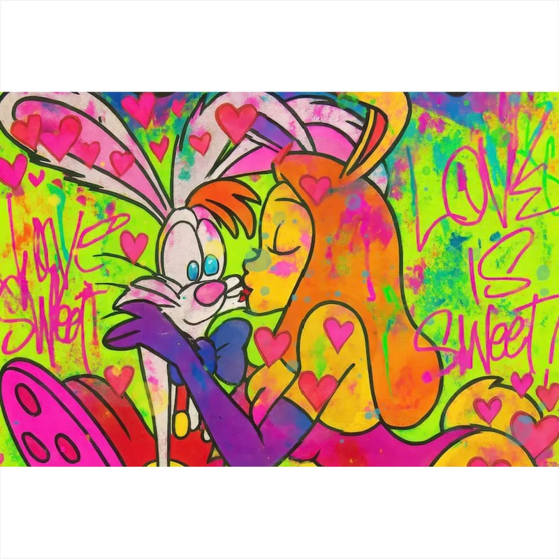 Spannrahmenbild Süßes Pop Art Liebespaar Querformat