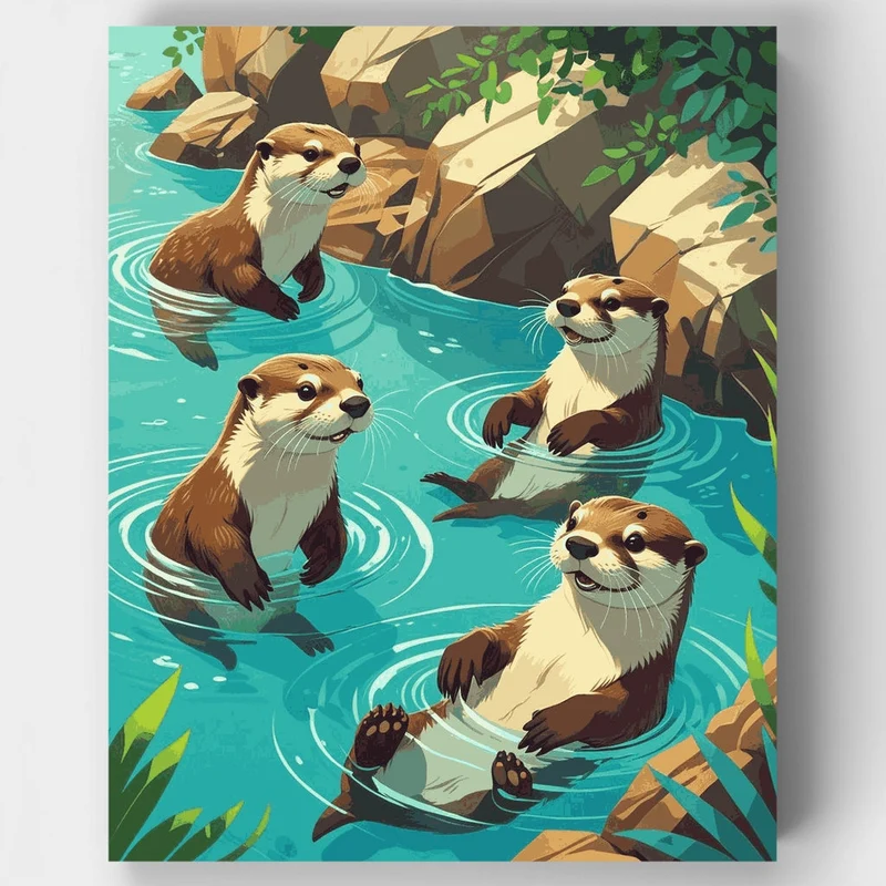 Playful Otters - Paint by Numbers Kit