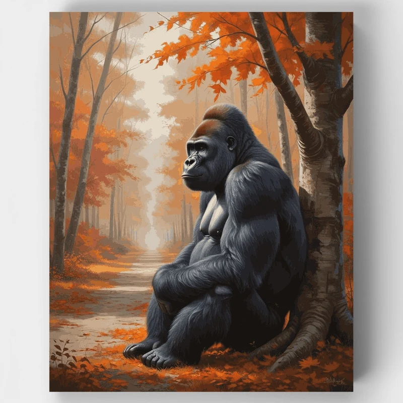 Contemplative Gorilla in Autumn Forest - Paint by Numbers Kit