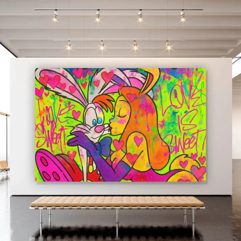 Leinwandbild Süßes Pop Art Liebespaar Querformat