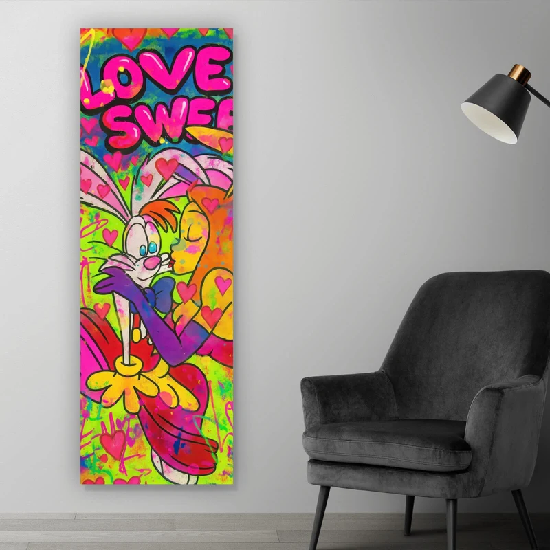 Aluminiumbild gebürstet Süßes Pop Art Liebespaar Panorama Hoch