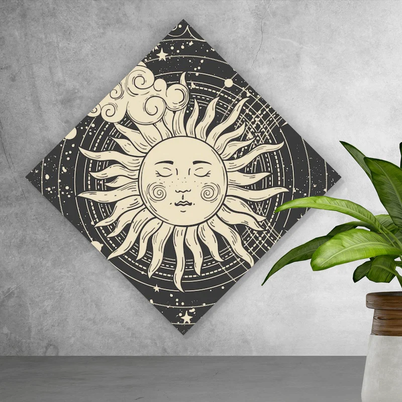 Aluminiumbild Sonne und Mond vereint Boho Style Raute